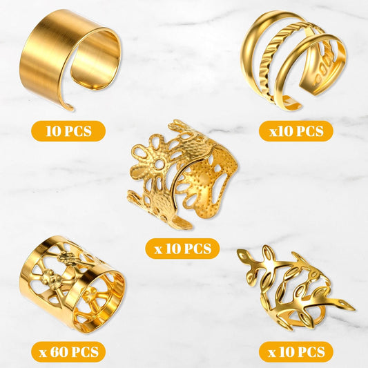 100 Pcs Gold Dreadlock Beads Locs Accessories, Hair Jewelry Braids, Soft Metal Adjustable Braiding Cuffs Clip, Braiding Hair Rings for Dreadlock Accessory, Crochet Passion Twist Hairs Rings for Women