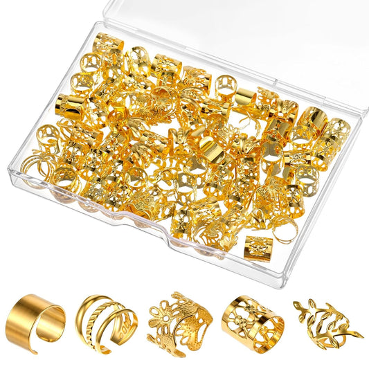 100 Pcs Gold Dreadlock Beads Locs Accessories, Hair Jewelry Braids, Soft Metal Adjustable Braiding Cuffs Clip, Braiding Hair Rings for Dreadlock Accessory, Crochet Passion Twist Hairs Rings for Women